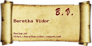 Beretka Vidor névjegykártya